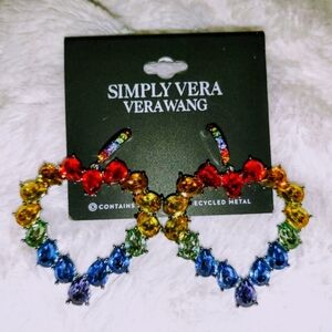 Simply Vera Wang Pewter Tone Rainbow Crystal Open Heart Drop Christmas Gift NWT!